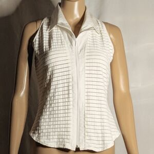 Rayure Paris white zip front shirttail hem stretch ribbed top sz EU 42 US 8